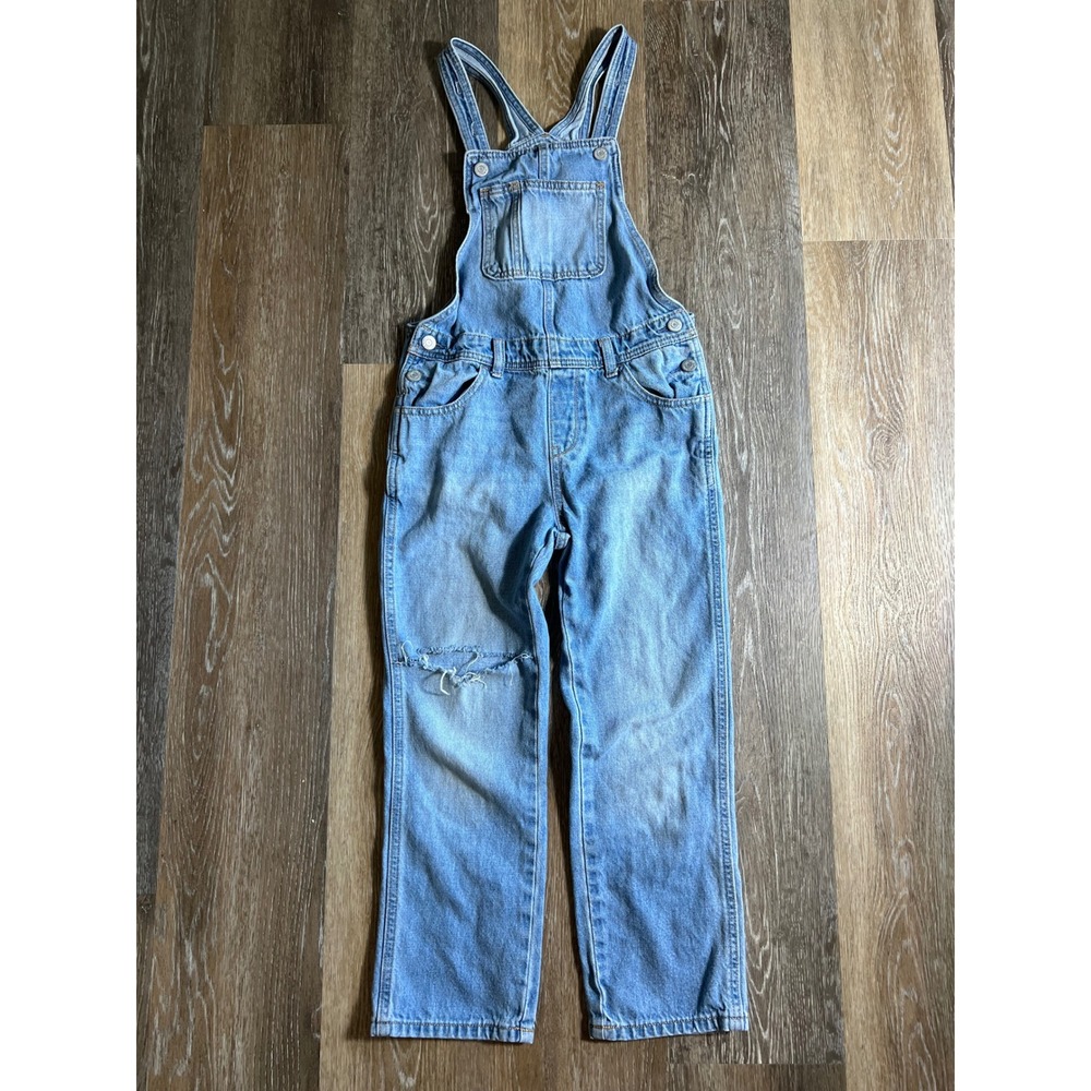 Old Navy Denim Overalls Kids Size M 8 Blue Good‎ Distressed Knee Bib Jumpsuit